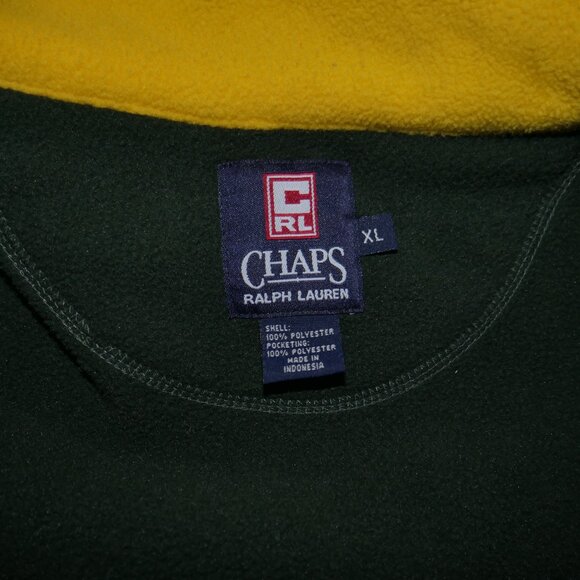 Chaps By Ralph Lauren Full Zip Fleece Jacket Men's Size XL Dark Green/Yellow VTG - Picture 10 of 14